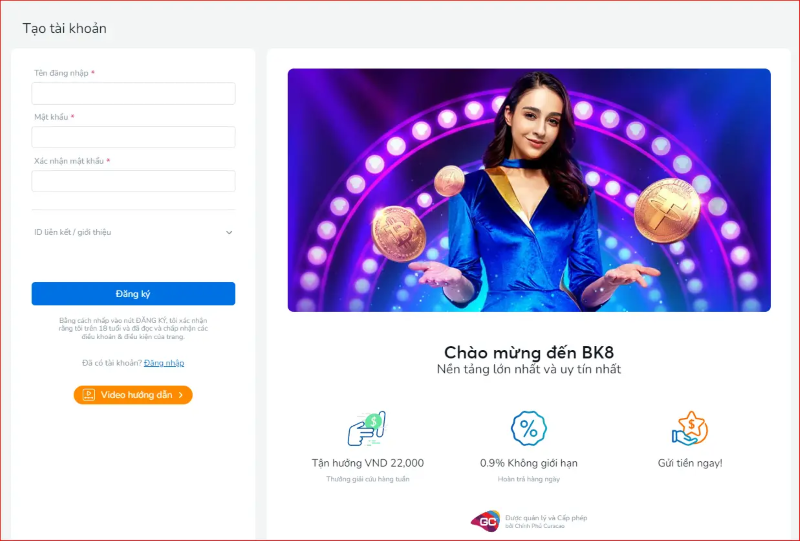 Hướng dẫn cách đăng ký và đăng nhập BK8